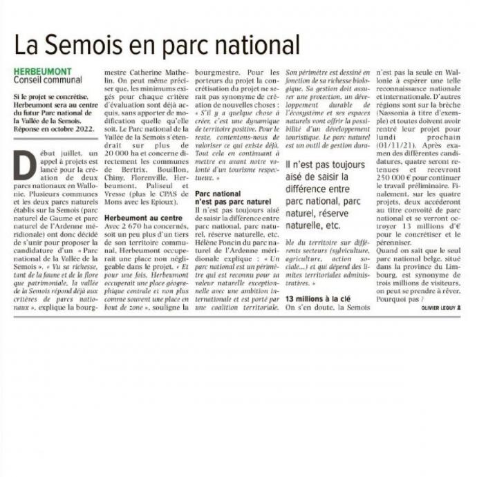 La Semois en Parc national - Revue de presse GAL Ardenne Meridionale