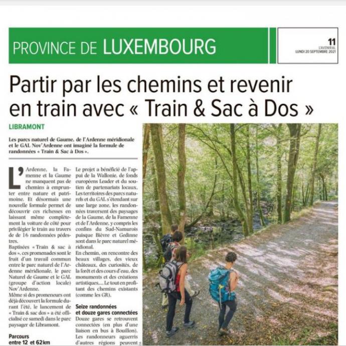Partir par les chemins et revenir en train avec Train & Sac à dos - Revue de presse GAL Ardenne Meridionale